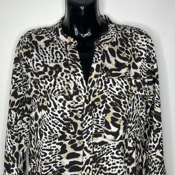 Calvin Klein Size S Leopard Animal Print Lightweight Collarless Button Down - Picture 6 of 13